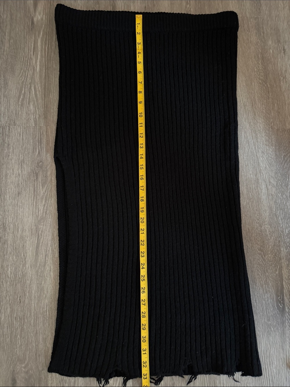 Weekday Black Ribbed Distressed Wool Knit Skirt with Side Slit - Picture 8 of 9